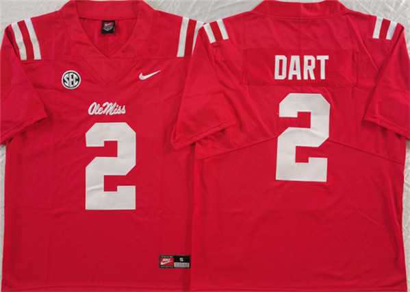 Men%27s Ole Miss Rebels #2 Jaxson Dart Red Stitched jersey